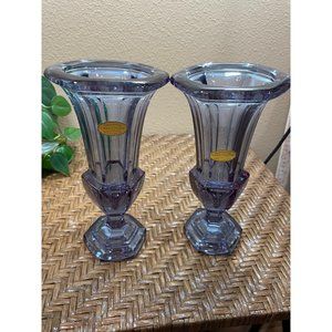 Pair Of Alexandrite Crystal Trumpet Vase's Amethyst Neodymium Glass Germany